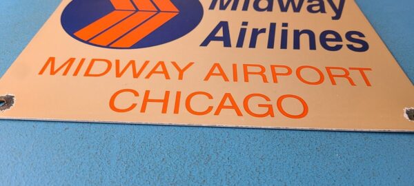 Vintage Midway Airlines Sign Aviation Airplane Gas Pump Porcelain Sign