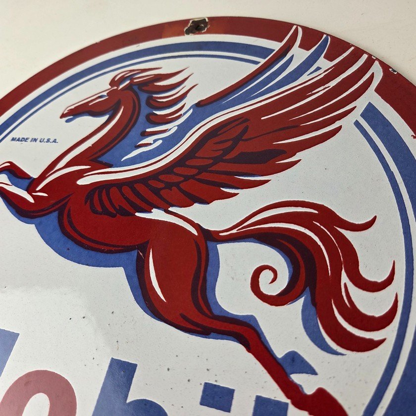 Vintage Mobil Aviation Sign - Porcelain Pegasus Gasoline Pegasus Gas Pump Sign - Image 12