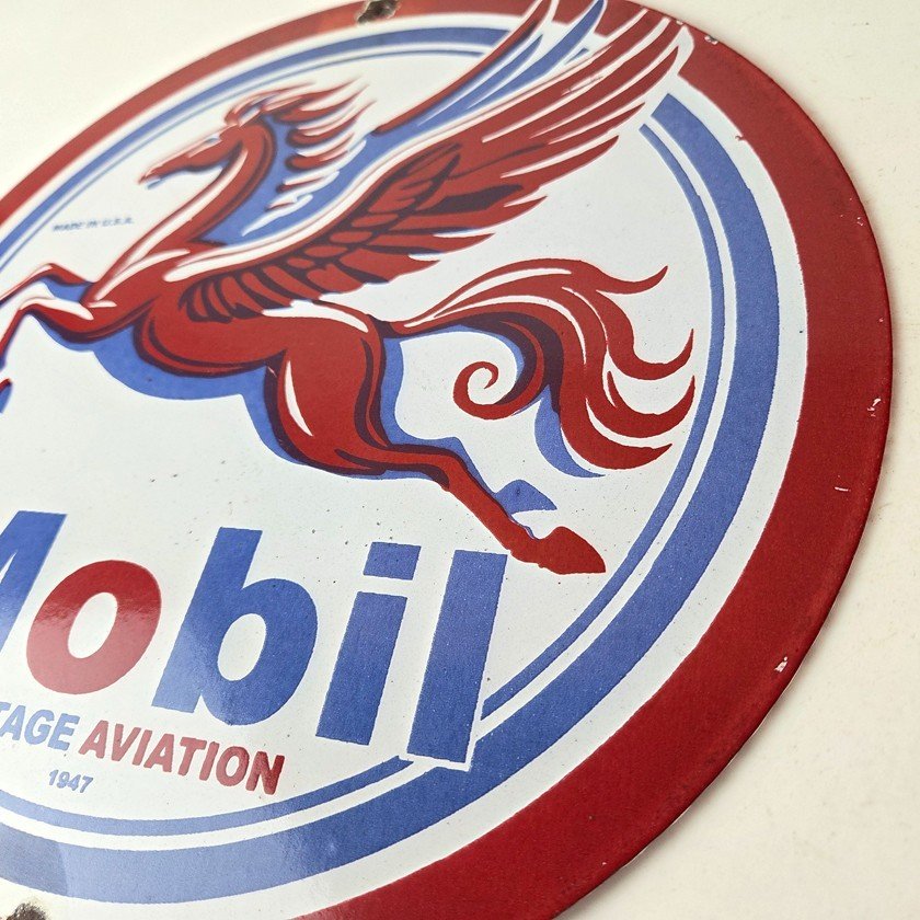 Vintage Mobil Aviation Sign - Porcelain Pegasus Gasoline Pegasus Gas Pump Sign - Image 13