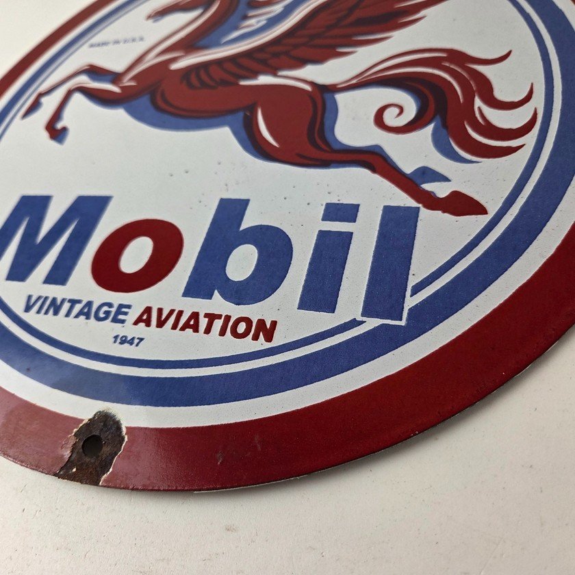Vintage Mobil Aviation Sign - Porcelain Pegasus Gasoline Pegasus Gas Pump Sign - Image 14