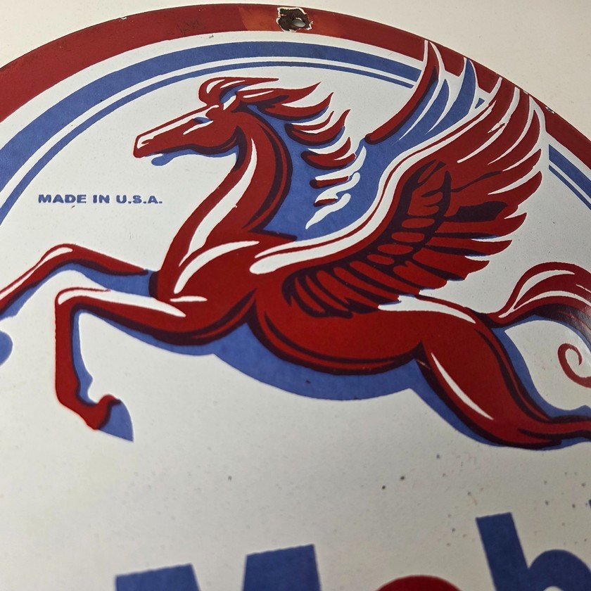 Vintage Mobil Aviation Sign - Porcelain Pegasus Gasoline Pegasus Gas Pump Sign - Image 5