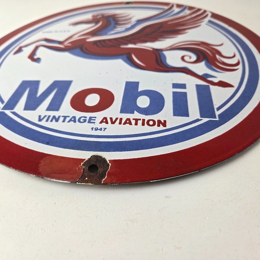Vintage Mobil Aviation Sign - Porcelain Pegasus Gasoline Pegasus Gas Pump Sign - Image 10