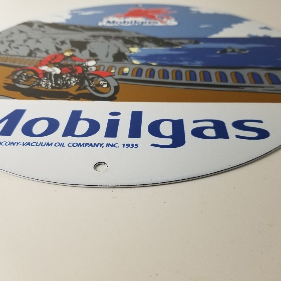 Vintage Mobil Gasoline Sign - Motorcycle Gas Pump Plate Porcelain Sign - Image 11