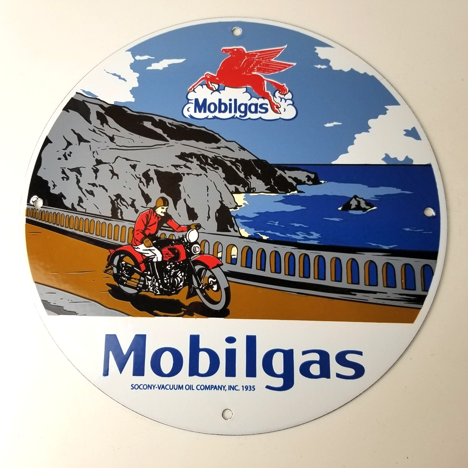 Vintage Mobil Gasoline Sign - Motorcycle Gas Pump Plate Porcelain Sign - Image 13