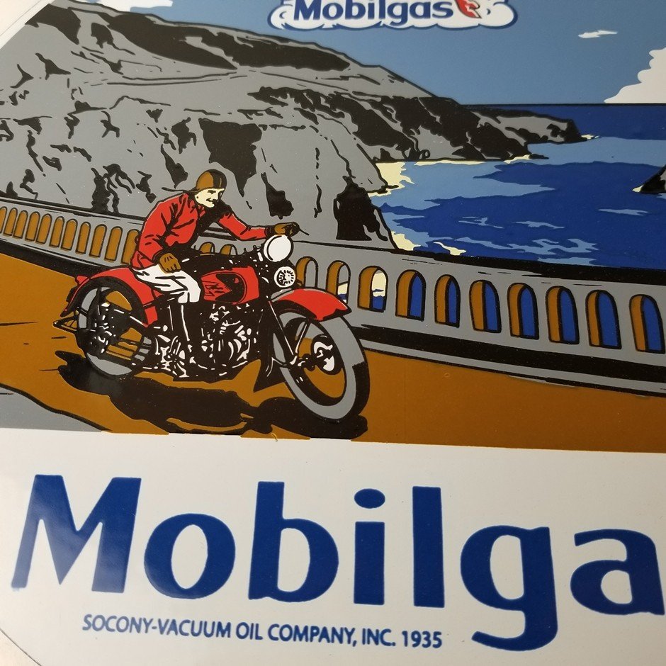 Vintage Mobil Gasoline Sign - Motorcycle Gas Pump Plate Porcelain Sign - Image 4