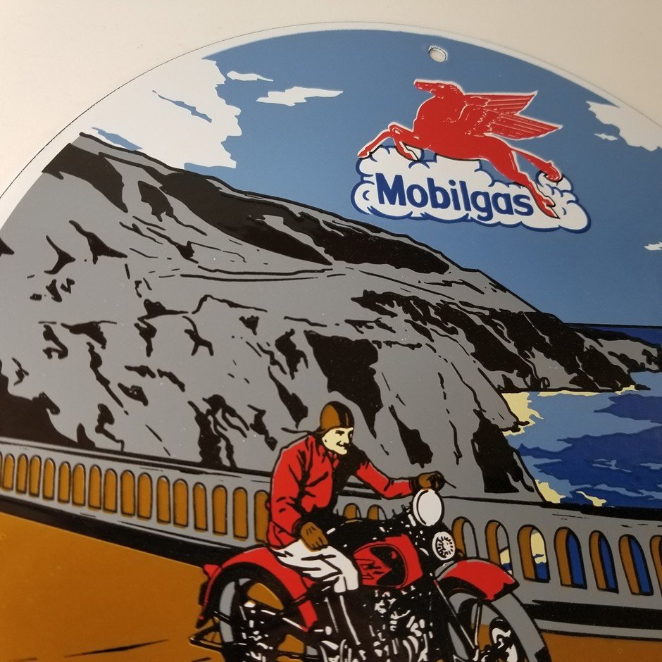 Vintage Mobil Gasoline Sign - Motorcycle Gas Pump Plate Porcelain Sign - Image 5