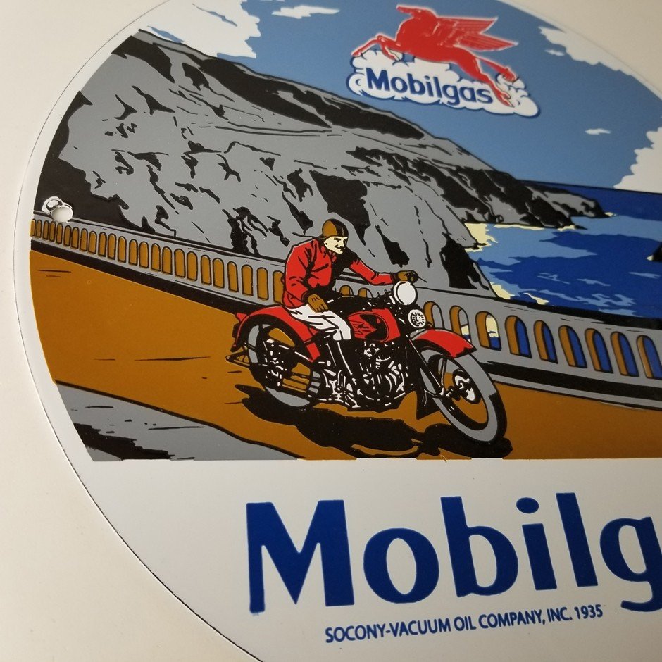 Vintage Mobil Gasoline Sign - Motorcycle Gas Pump Plate Porcelain Sign - Image 6