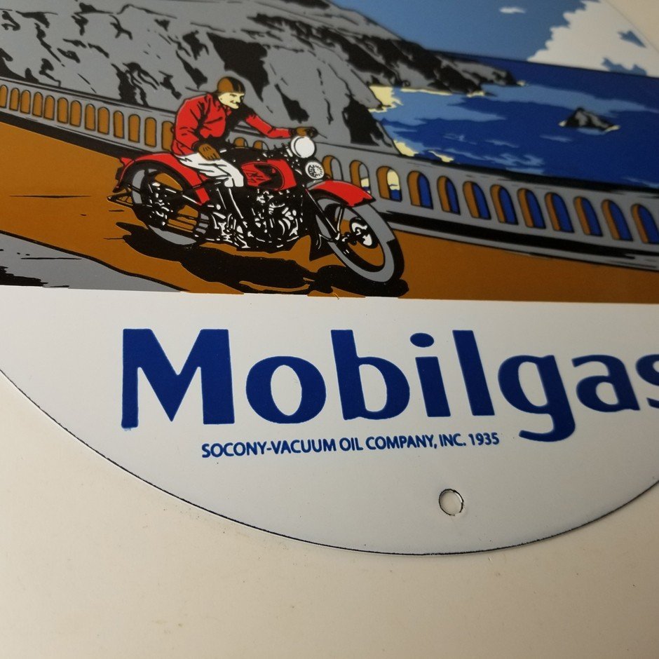 Vintage Mobil Gasoline Sign - Motorcycle Gas Pump Plate Porcelain Sign - Image 7