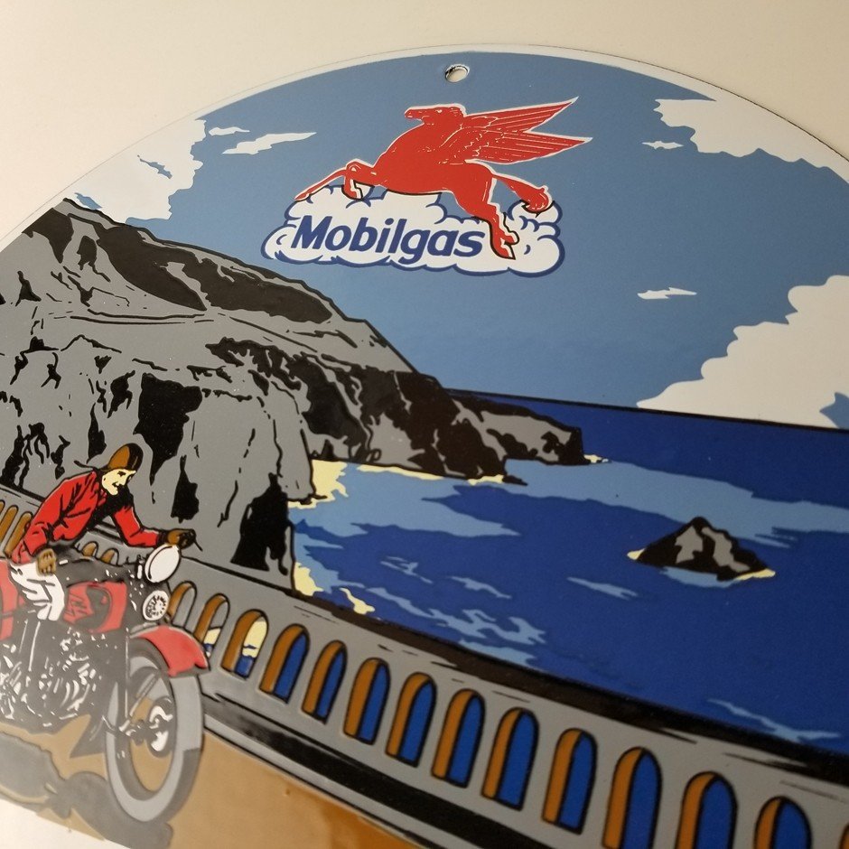 Vintage Mobil Gasoline Sign - Motorcycle Gas Pump Plate Porcelain Sign - Image 8