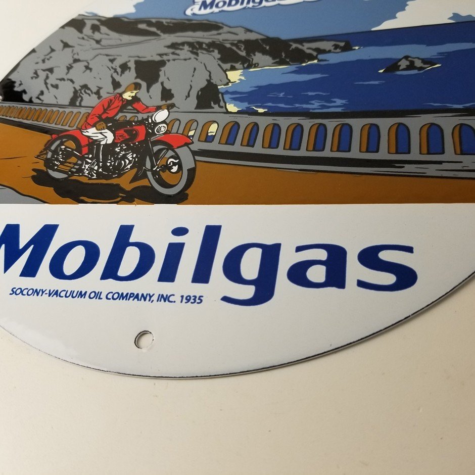 Vintage Mobil Gasoline Sign - Motorcycle Gas Pump Plate Porcelain Sign - Image 10