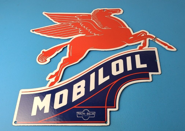 Vintage Mobil Gasoline Sign Pegasus Motor Oil Gas Pump Porcelain Large Sign 305885367955