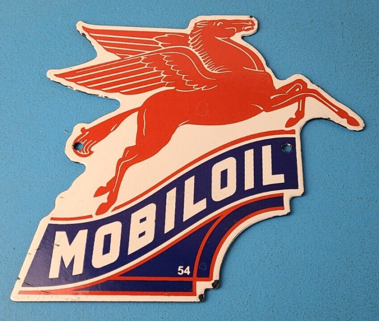 Vintage Mobil Gasoline Sign Pegasus Motor Oil Gas Pump Porcelain Sign 306072967235