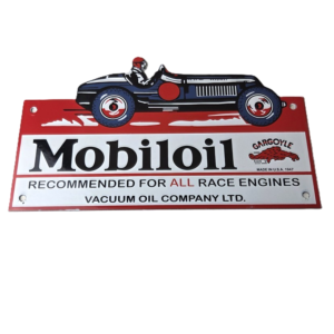 Vintage Mobil Sign - Old Race Car Service Gas Pump Service Porcelain Sign
