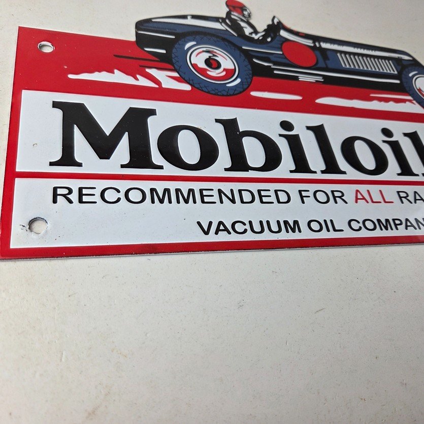 Vintage Mobil Sign - Old Race Car Service Gas Pump Service Porcelain Sign - Image 11