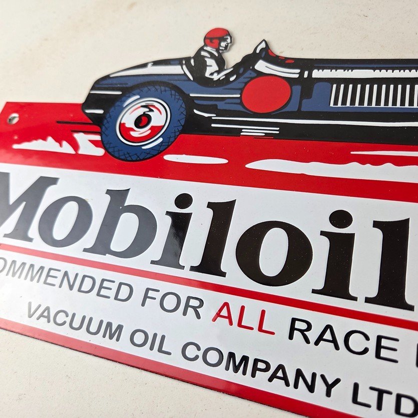 Vintage Mobil Sign - Old Race Car Service Gas Pump Service Porcelain Sign - Image 12