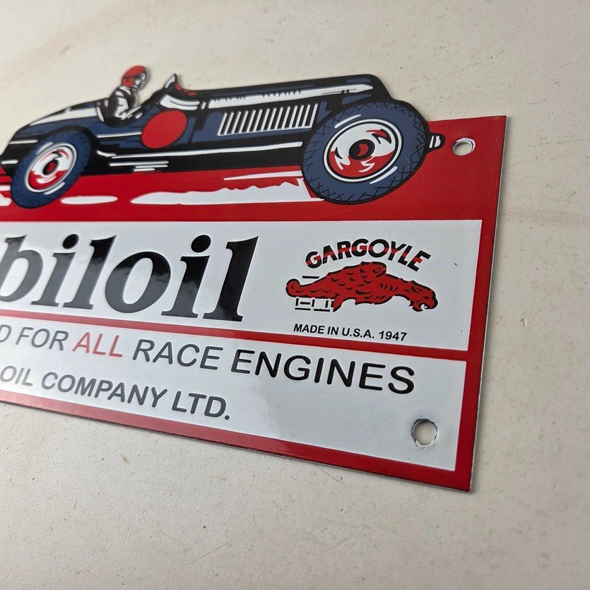 Vintage Mobil Sign - Old Race Car Service Gas Pump Service Porcelain Sign - Image 13