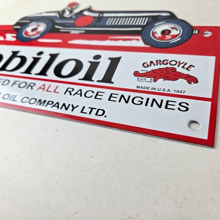 Vintage Mobil Sign - Old Race Car Service Gas Pump Service Porcelain Sign - Image 14