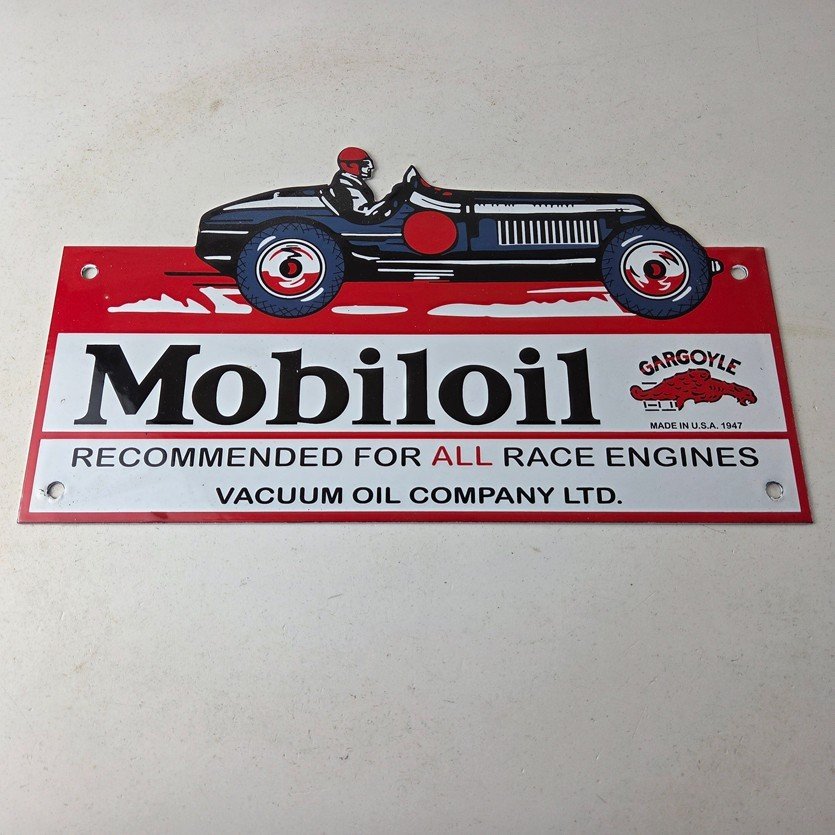 Vintage Mobil Sign - Old Race Car Service Gas Pump Service Porcelain Sign - Image 15