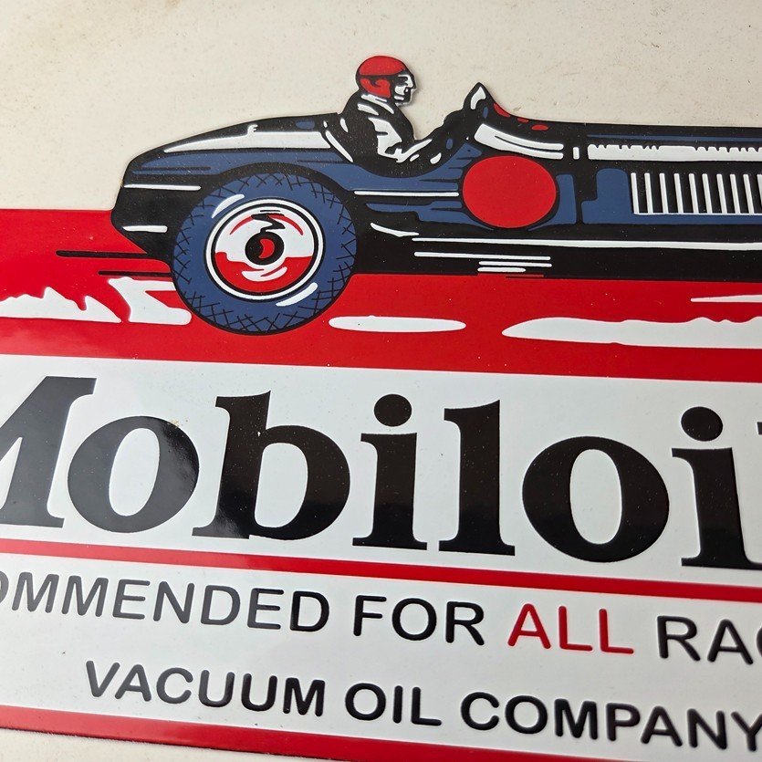 Vintage Mobil Sign - Old Race Car Service Gas Pump Service Porcelain Sign - Image 3