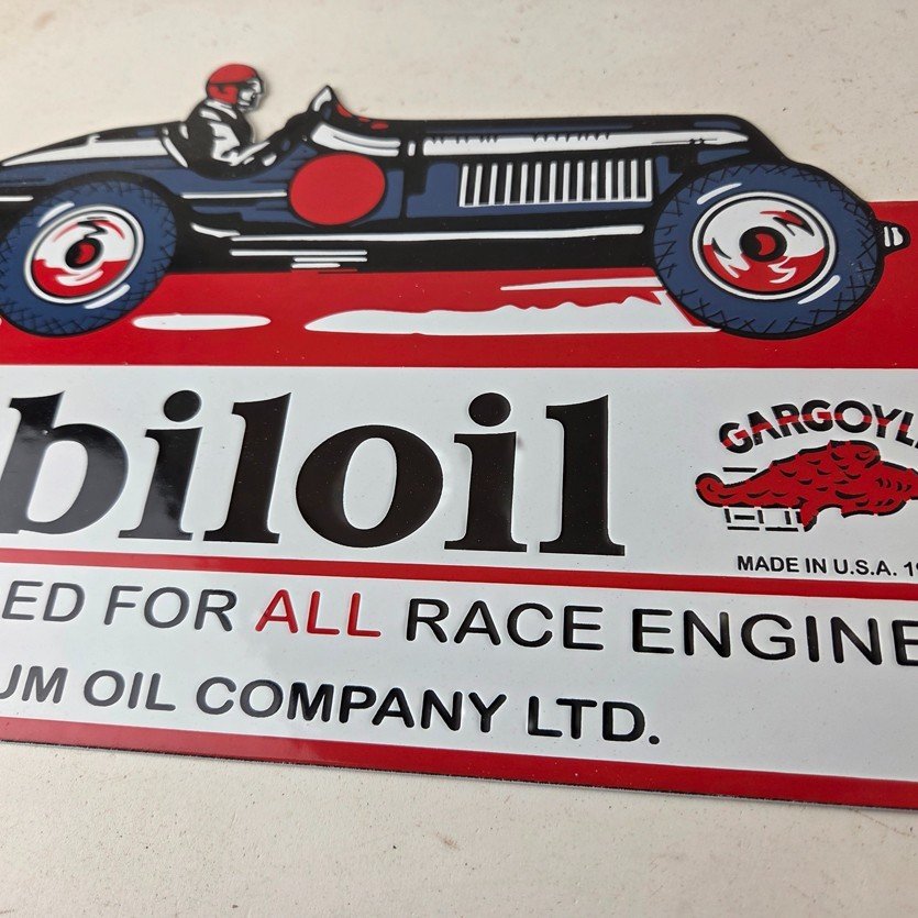 Vintage Mobil Sign - Old Race Car Service Gas Pump Service Porcelain Sign - Image 4
