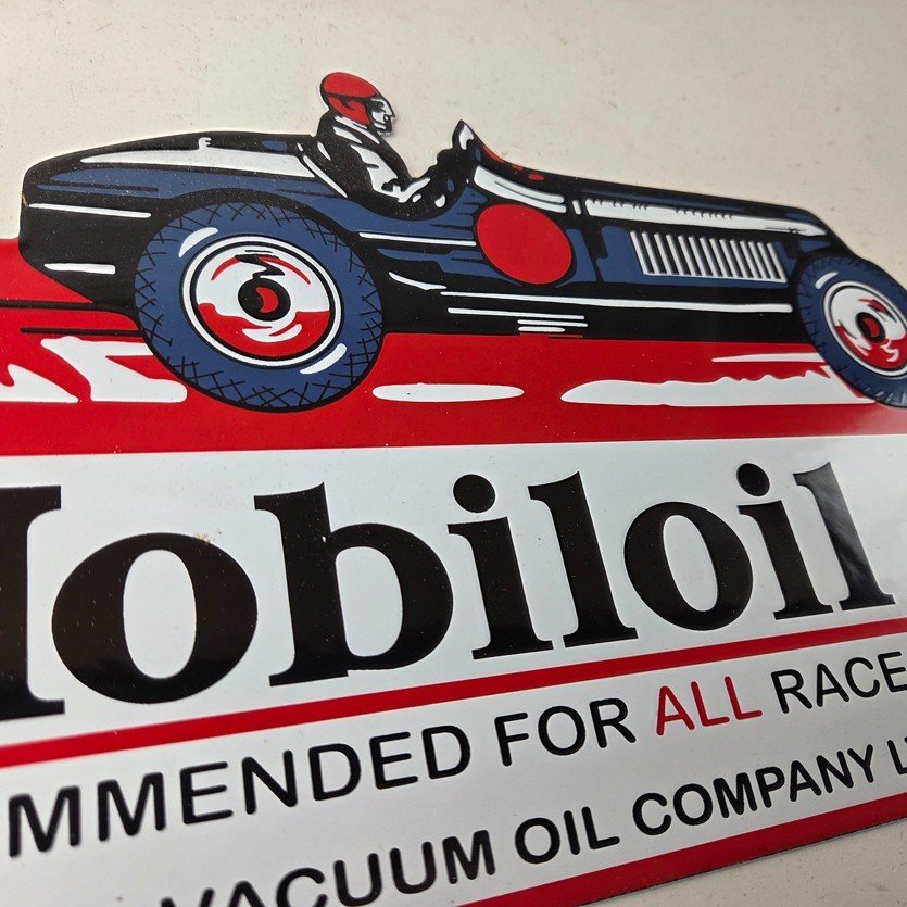Vintage Mobil Sign - Old Race Car Service Gas Pump Service Porcelain Sign - Image 5