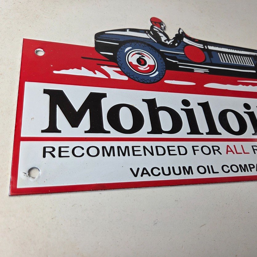 Vintage Mobil Sign - Old Race Car Service Gas Pump Service Porcelain Sign - Image 6