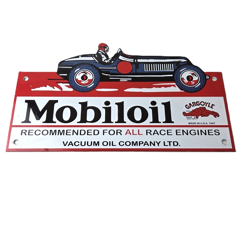 Vintage Mobil Sign - Old Race Car Service Gas Pump Service Porcelain Sign