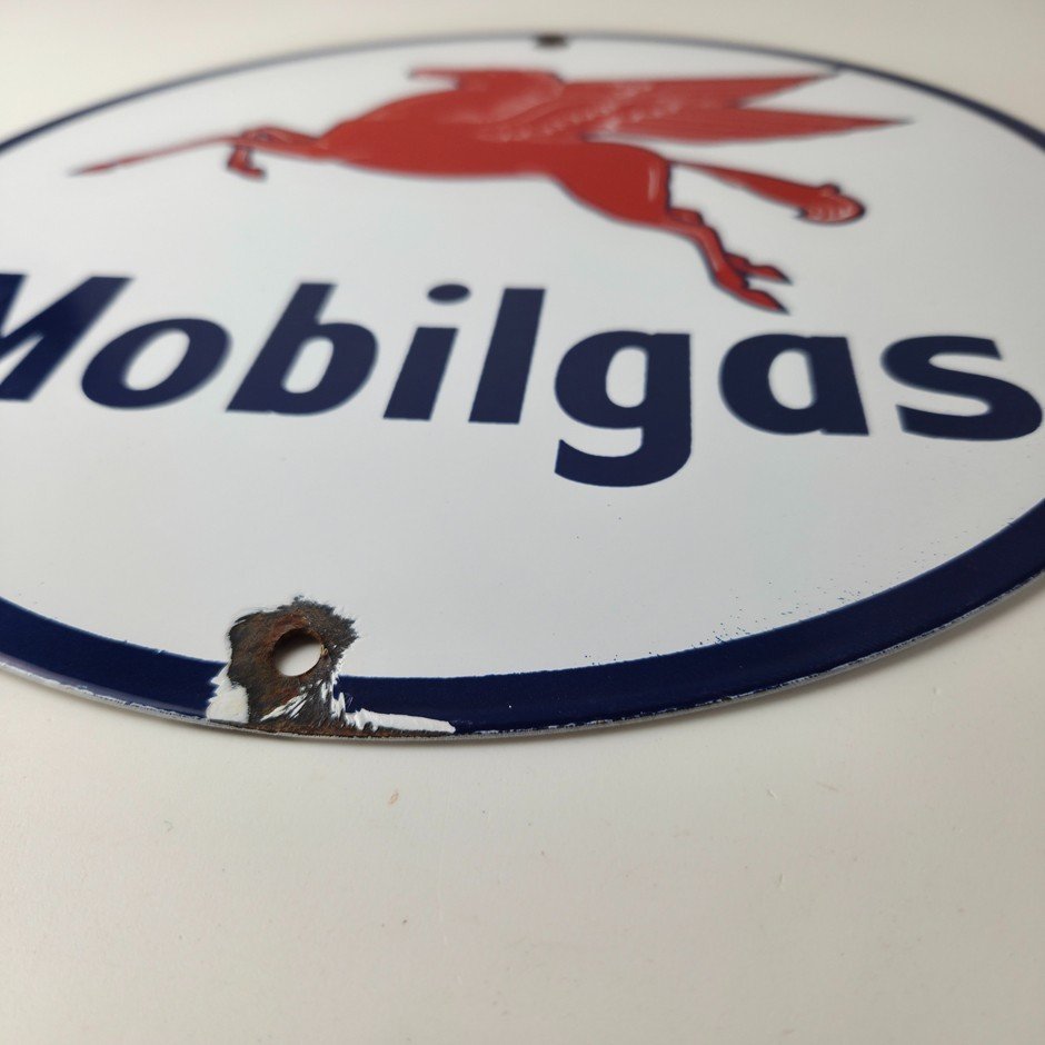 Vintage Mobil Sign - Pegasus Mobilgas Gas Motor Oil Pump Service Porcelain Sign - Image 11