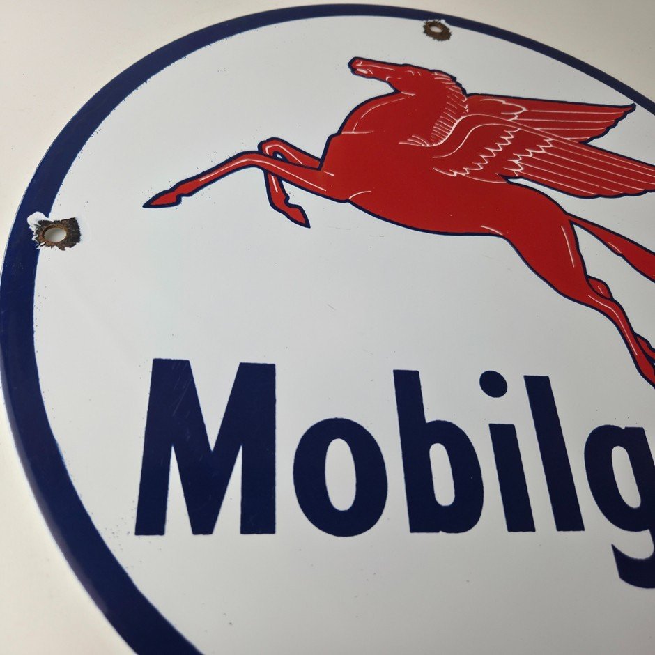 Vintage Mobil Sign - Pegasus Mobilgas Gas Motor Oil Pump Service Porcelain Sign - Image 6