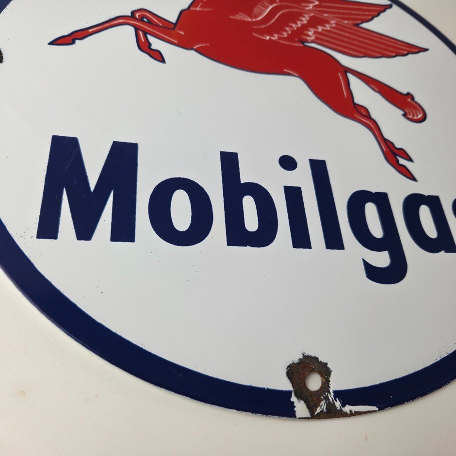 Vintage Mobil Sign - Pegasus Mobilgas Gas Motor Oil Pump Service Porcelain Sign - Image 7