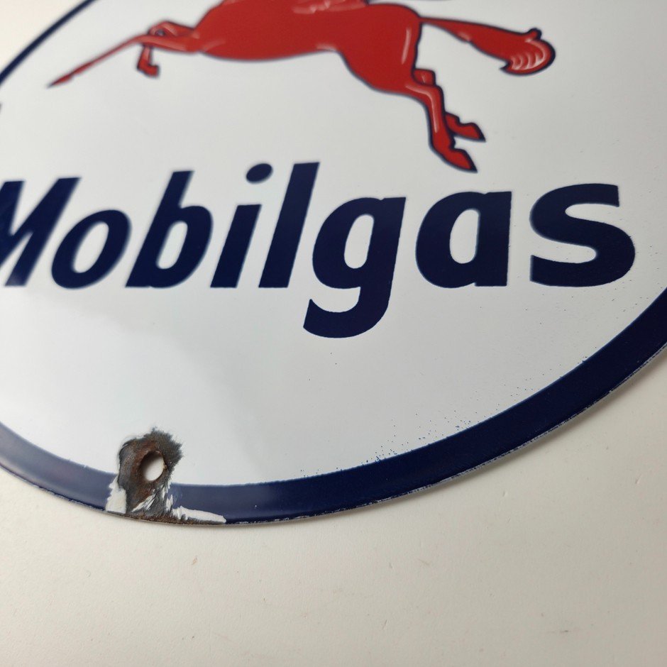 Vintage Mobil Sign - Pegasus Mobilgas Gas Motor Oil Pump Service Porcelain Sign - Image 10