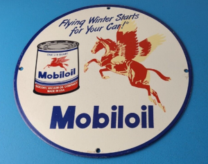 Vintage Mobil Sign Pegasus Mobilgas Gas Oil Can Bucket Porcelain Pump Sign 305890157815