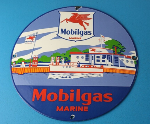 Vintage Mobil Sign Pegasus Mobilgas Marine Gas Pump Service Porcelain Sign 305904234455