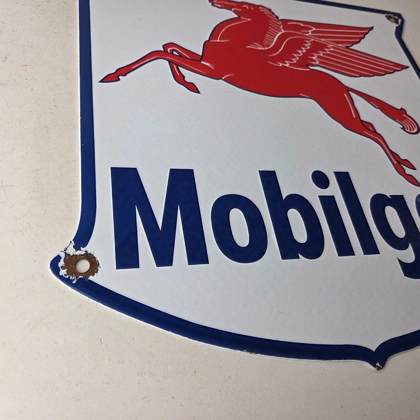 Vintage Mobilgas Sign - Porcelain Mobil Gasoline Pegasus Shield Gas Pump Sign - Image 11