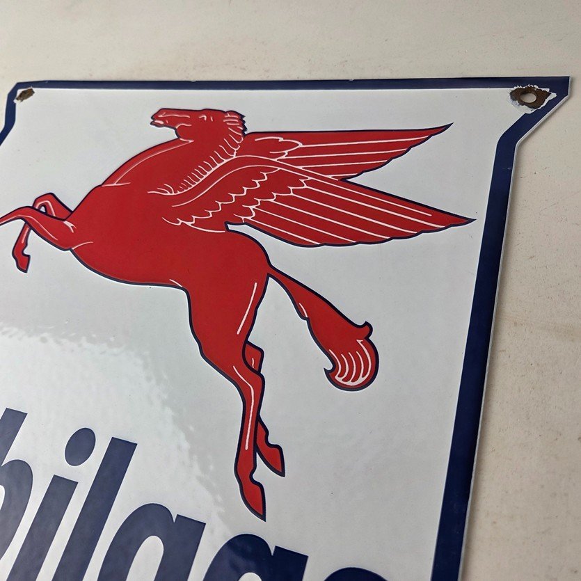 Vintage Mobilgas Sign - Porcelain Mobil Gasoline Pegasus Shield Gas Pump Sign - Image 12
