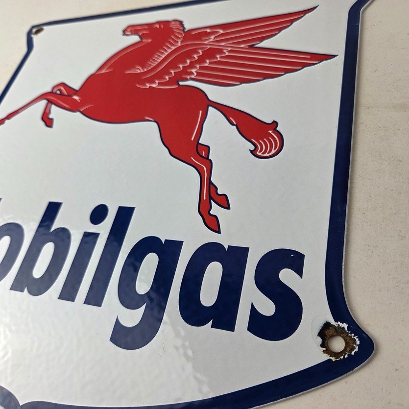 Vintage Mobilgas Sign - Porcelain Mobil Gasoline Pegasus Shield Gas Pump Sign - Image 13