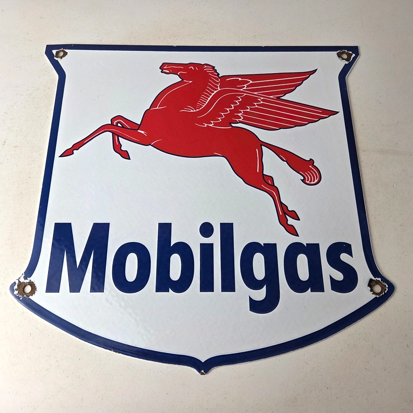 Vintage Mobilgas Sign - Porcelain Mobil Gasoline Pegasus Shield Gas Pump Sign - Image 15