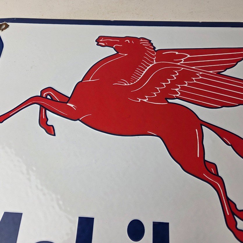 Vintage Mobilgas Sign - Porcelain Mobil Gasoline Pegasus Shield Gas Pump Sign - Image 3