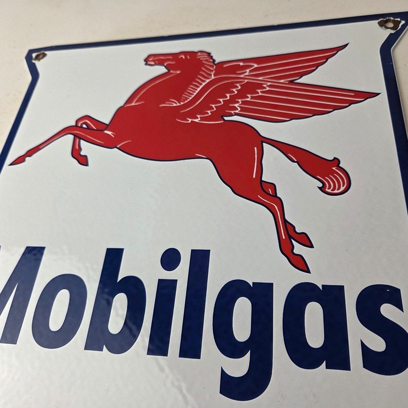 Vintage Mobilgas Sign - Porcelain Mobil Gasoline Pegasus Shield Gas Pump Sign - Image 4