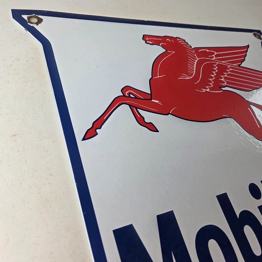 Vintage Mobilgas Sign - Porcelain Mobil Gasoline Pegasus Shield Gas Pump Sign - Image 5