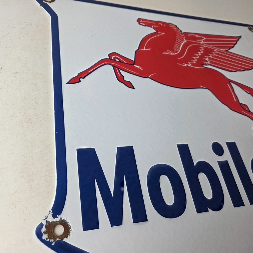 Vintage Mobilgas Sign - Porcelain Mobil Gasoline Pegasus Shield Gas Pump Sign - Image 6