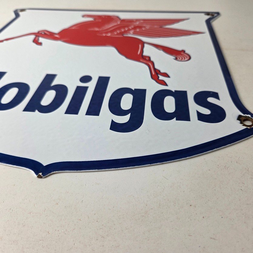 Vintage Mobilgas Sign - Porcelain Mobil Gasoline Pegasus Shield Gas Pump Sign - Image 10