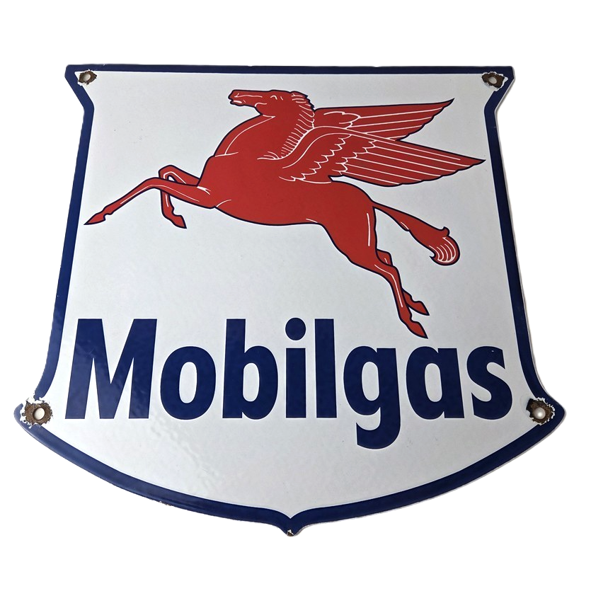 Vintage Mobilgas Sign - Porcelain Mobil Gasoline Pegasus Shield Gas Pump Sign