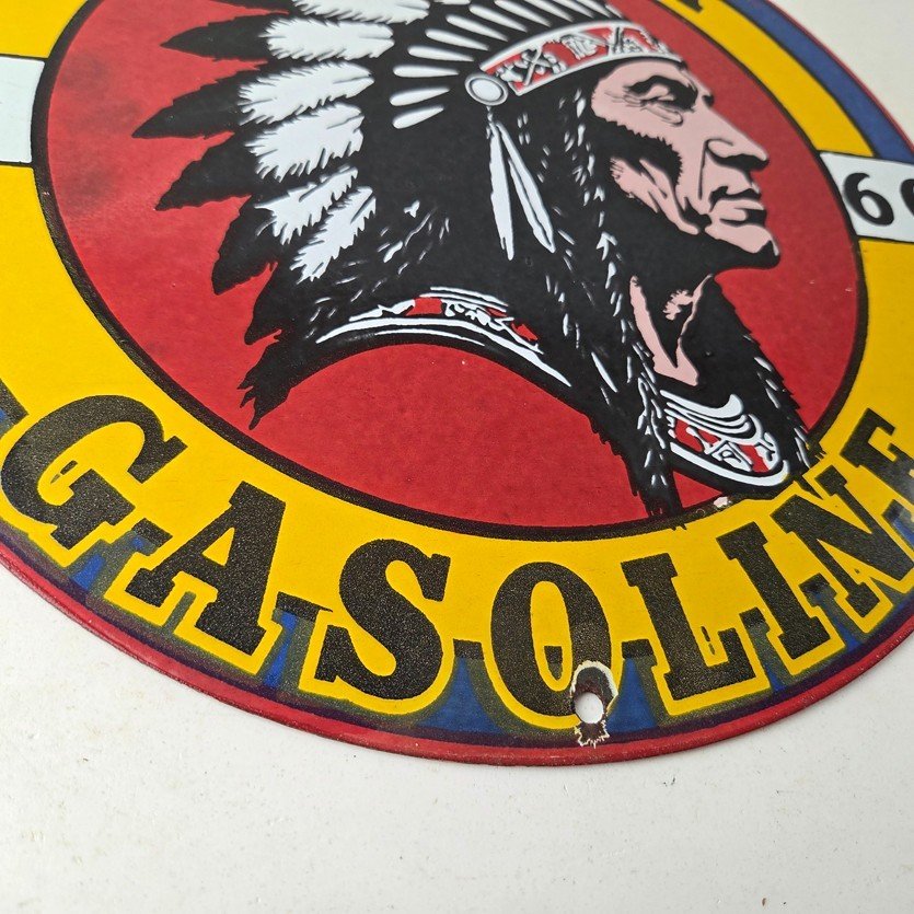 Vintage Mohawk Gasoline Sign - Gas Porcelain Service Native American Indian Sign - Image 11