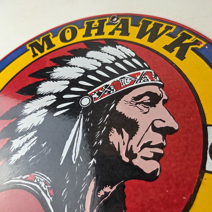 Vintage Mohawk Gasoline Sign - Gas Porcelain Service Native American Indian Sign - Image 12