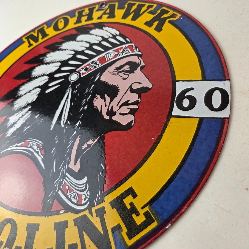 Vintage Mohawk Gasoline Sign - Gas Porcelain Service Native American Indian Sign - Image 13