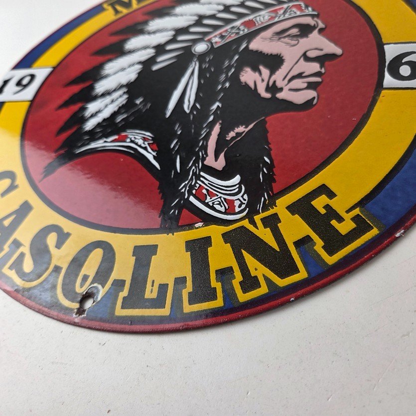 Vintage Mohawk Gasoline Sign - Gas Porcelain Service Native American Indian Sign - Image 14