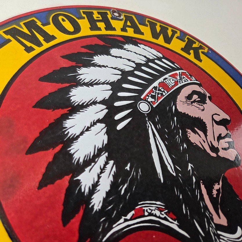 Vintage Mohawk Gasoline Sign - Gas Porcelain Service Native American Indian Sign - Image 5