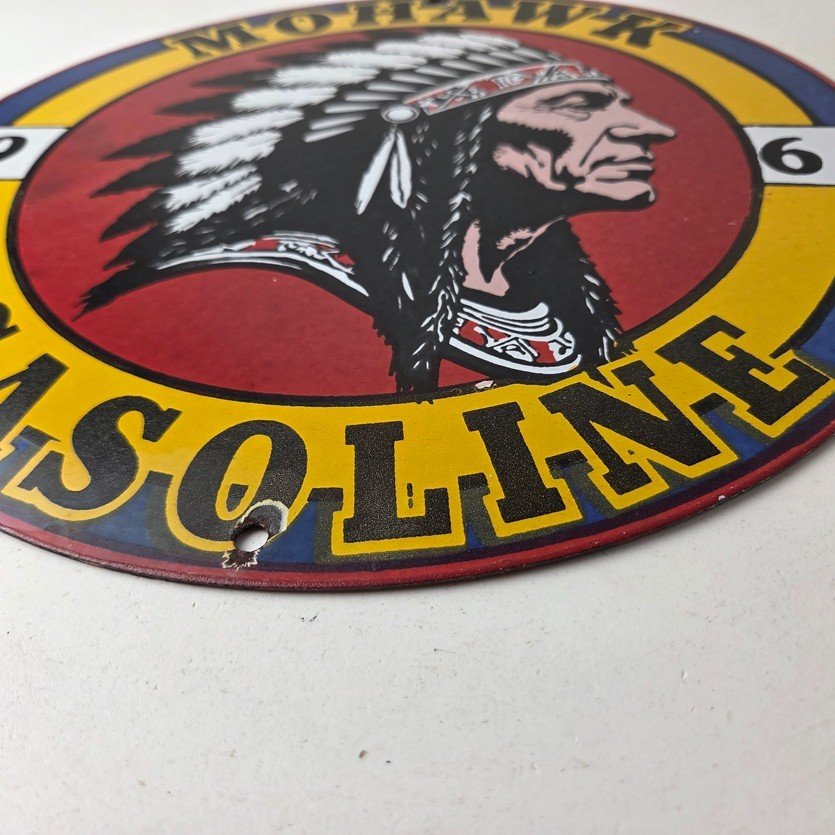 Vintage Mohawk Gasoline Sign - Gas Porcelain Service Native American Indian Sign - Image 10