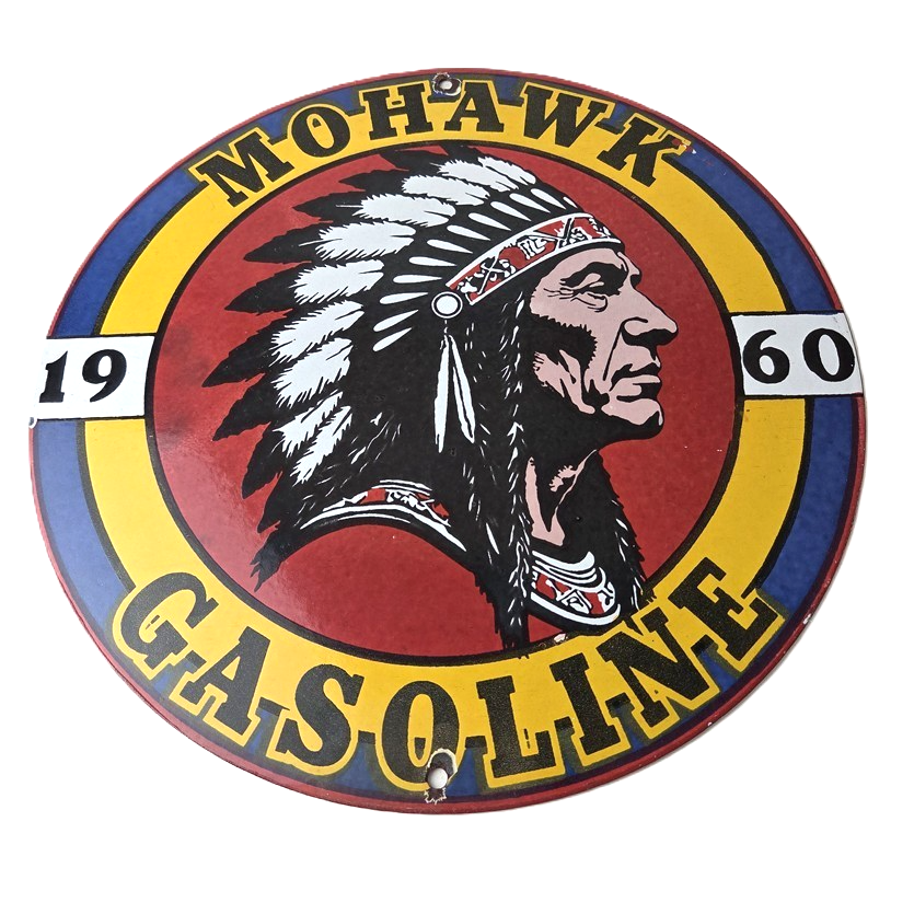 Vintage Mohawk Gasoline Sign - Gas Porcelain Service Native American Indian Sign